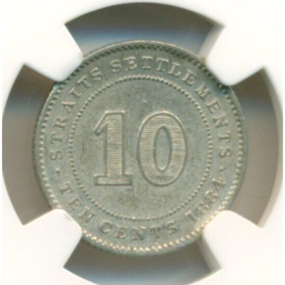 Straits Settlements Victoria 1884 Silver 10 Cents Crosslet 4 AU Details NGC - Picture 4 of 4